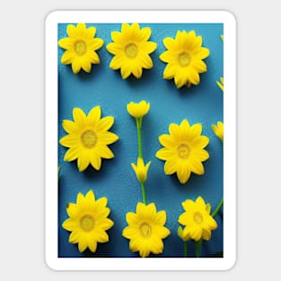 SUNNY LEMON YELLOW FLOWERS TEAL BACKGROUND Sticker